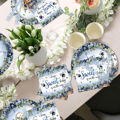 Fitumiw 96Pcs Blueberry Baby Shower Party Tableware Supplies Berry Sweet Baby Blueberry Plates and Napkins A Berry Sweet Baby is On The Way Party Set Decorations Serve 24 Guests by Fitumiw - Used condition - Image 6