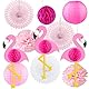 11 Stück Flamingo Party Deko Set, Hängende Papier fächer Laternen und PomPoms Deko, Seidenpapier Pompoms für Hawaiian Luau Strand Geburtstag Hochzeit Foto Dekor