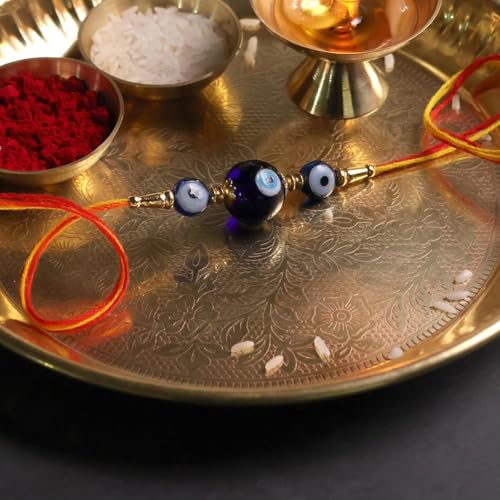 Image of Shubhanjali Crystal Beads Rakhi for Brother | Handmade Healing Crystal Stone Designer Rakhi for Bhaiya | Raksha Bandhan Gift Set with Roli Chawal, Kumkum, Greeting Card & Potli