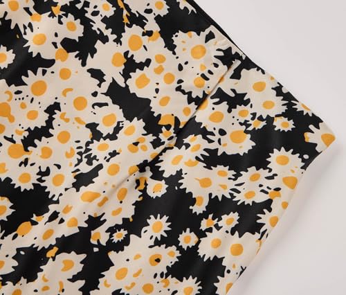 Keasmto Womens Floral Midi Skirt High Waisted Daisy Print Flowers Silk Satin Summer Casual Skirts L