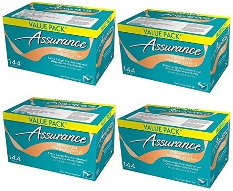 Assurance Premium Washcloths Value Pack 144 Count Carton (4-Carton Multipack 576 Washcloths Total)