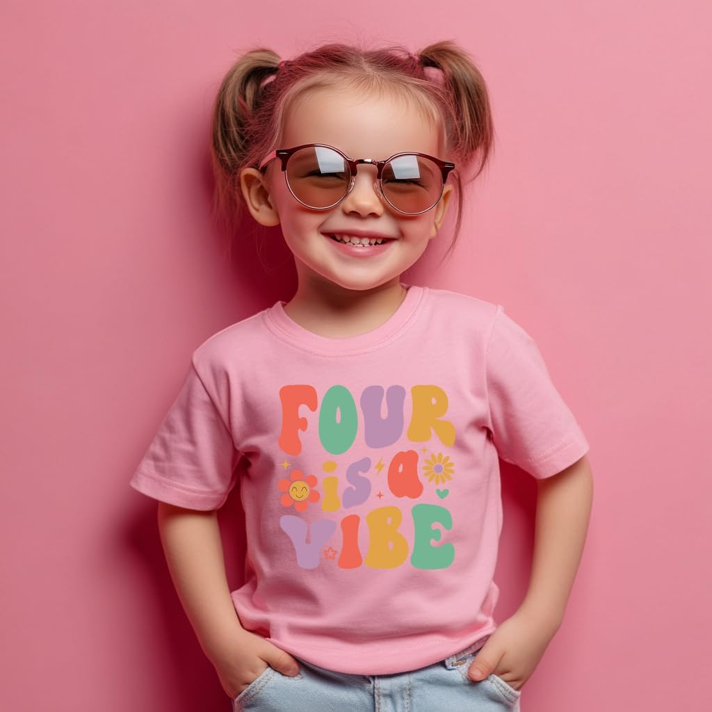 Four Shirt Toddler Girl Birthday Tshirt 4th Birthday Outfits 4 Year Old Girls Happy Fourth Bday Party Tee - Image 5