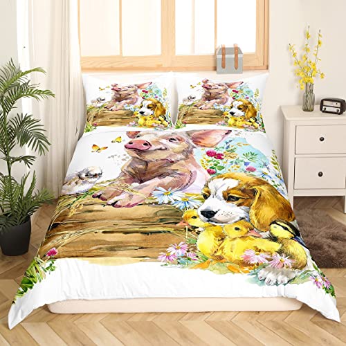 Pig Dog Comforter Cover Painting Pig Bedding Set 3D Animals Duvet Cover for Children Kids Boys Girls Microfiber Floral Botanical Bedspread Cover Single Size - Image 3