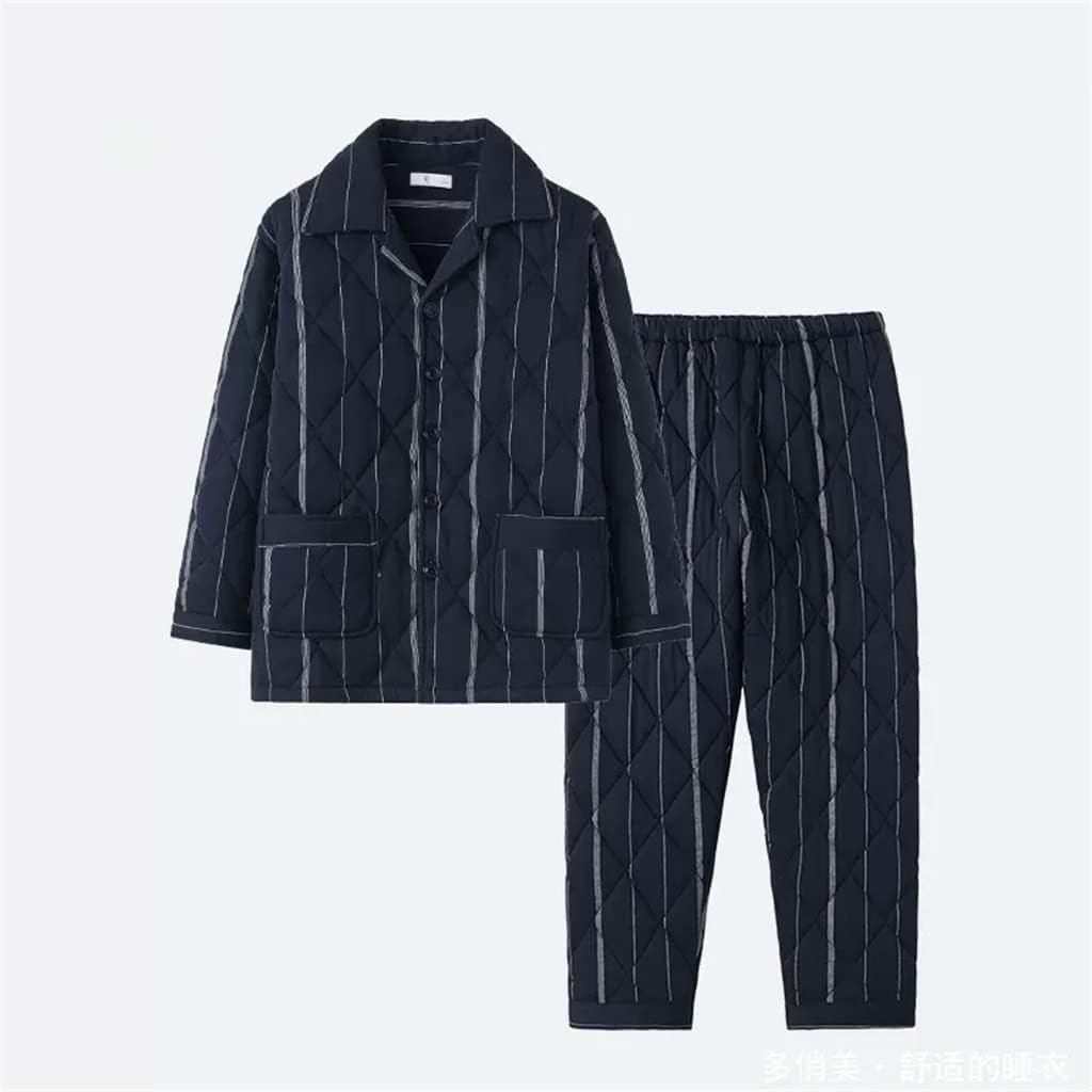 Men's Pajamas Cotton Padded Thick Large Size Striped Winter Home Service Set Jacket