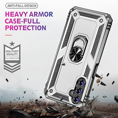 Image of for Samsung Galaxy S26 Plus Case with Screen Protector, Heavy Duty Military Grade Shockproof Rugged Protective Cover for Samsung S26 Plus Phone Case with Metal Ring Magnetic Kickstand (Silver)