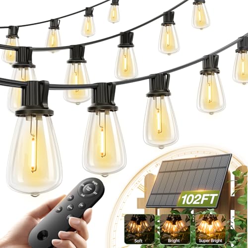 Image of addlon 102(96+6) FT Solar String Lights Waterproof,Patio Light Solar Powered with Remote & USB Port 3 Modes, 48+4 LED Shatterproof Bulbs Outdoor Lighting for Camping Porch Backyard Garden