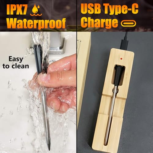 3T6B Kabelloses Smart Fleischthermometer, 150M Drahtlos, Bluetooth Grillthermometer, IPX7, Digital Meat Thermometer für Ofen Grill Küche BBQ Backofen Rotisserie, Perfekter... – Bild 4