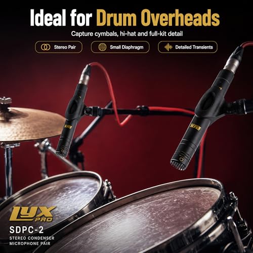 Image of LyxPro SDPC-2 Stereo Pair Small Diaphragm Condenser Microphones, XLR Pencil Mic Set with Omni, Cardioid & Super Cardioid Capsules for Acoustic Guitar, Drums, Piano & Studio Recording
