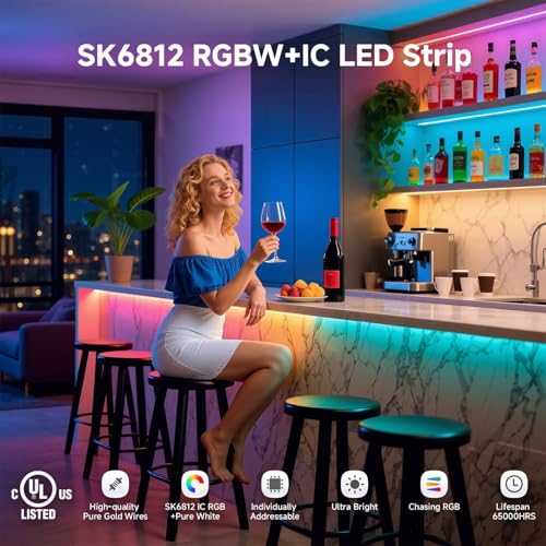 BTF-LIGHTING RGBW RGB+Warm White SK6812 (Similar WS2812B) 4 Colors in 1 LED Strip Individually Addressable 16.4ft 60Pixel/m 300LED Light Dream Color IP65 DC5V White PCB (No Adapter or Controller) by BTF-LIGHTING - Image 9