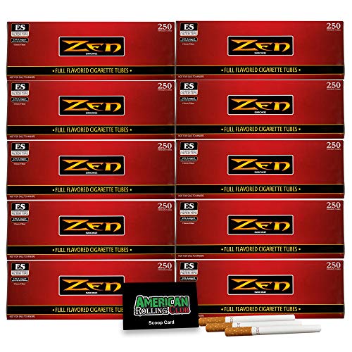 Zen Cigarette Tubes | Regular - Red Box | King Size | 10 Pack | 2500 Tubes | Includes American Rolling Scoop Card