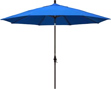 California Umbrella 11Ft Premium Patio Umbrella, Hand-Crank, Tilt-Collar, Bronze Frame, Solution Dyed Royal Blue Fabric