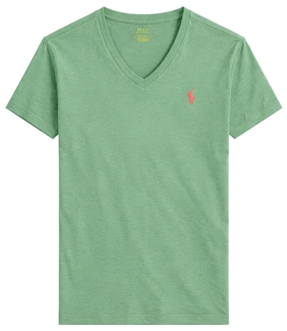 Polo Ralph Lauren Women's Rl Fadded Green Polo Rl V-Neck Pony T-Shirt, M
