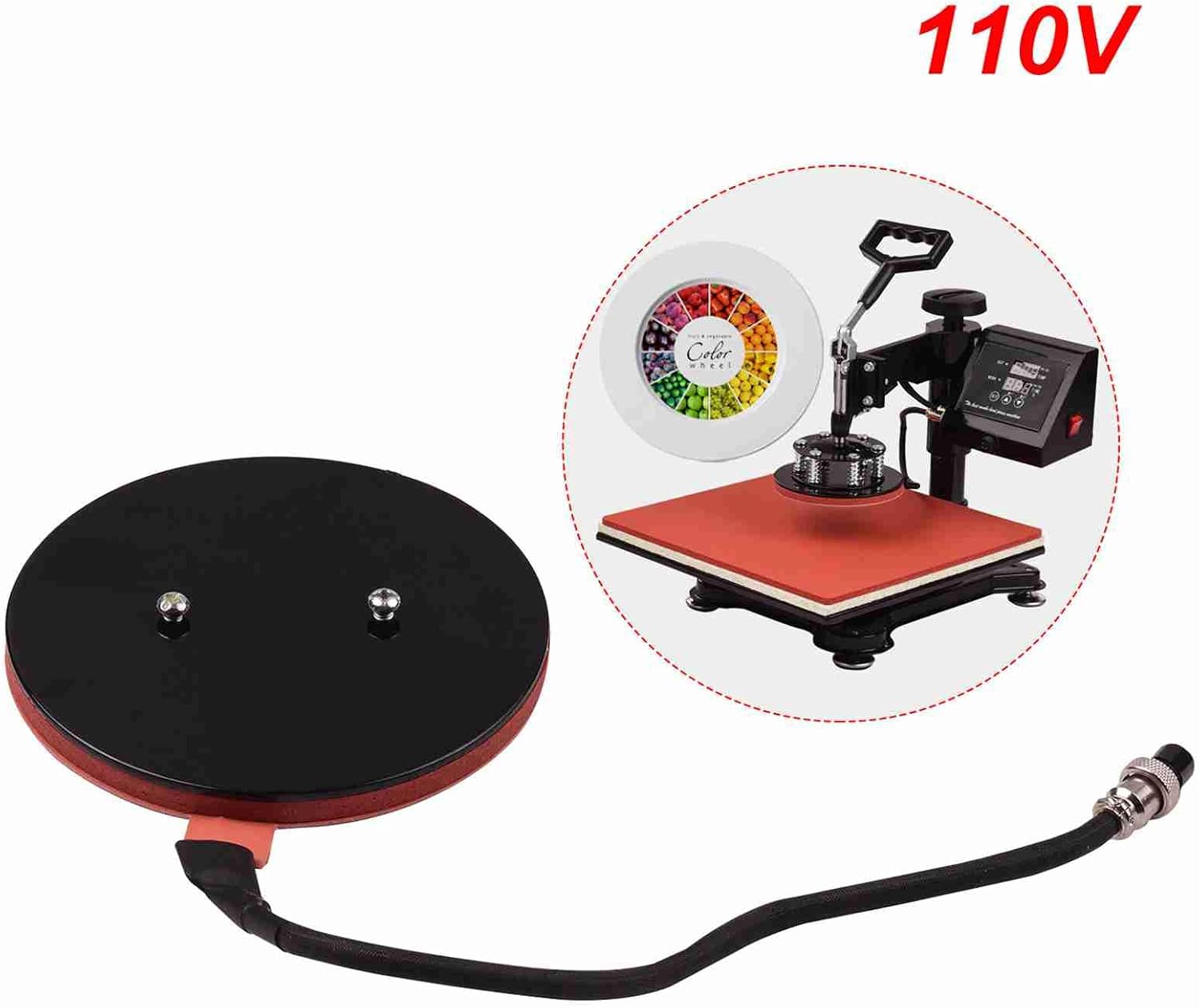 Dioche Sublimation Plate for Heat Press Machine, 15.5cm Diameter, 36.5cm Wire Length, 110V