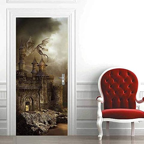 3D Door Sticker Castle Self-Adhesive Mural Home Decoration Wall Stickers Bedroom Living Room Removable Poster Art Stickers-77x200cm Cover