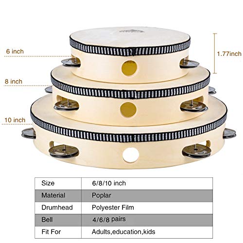 Eastrock Tambourine 3PACK Für Kinder Anfänger Hölzern Hand-Percussion Metal Jingles Percussion Musikalisches Pädagogisches Spielzeuginstrument Für Kirche KTV Party - Image 3