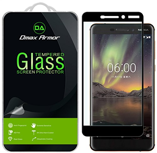 [2-Pack] Dmax Armor for Nokia 6.1 (Nokia 6 2018) Tempered Glass Screen Protector, (Full Screen Coverage) (Black)