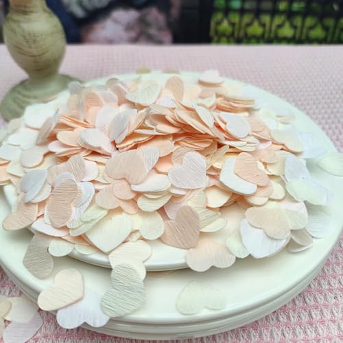 Image of Crepe Paper Champagne Heart Confetti for Engagement Wedding Party Peach White Table Decor Bridal Shower Valentine's Day Birthday Party Decorations 1000Count