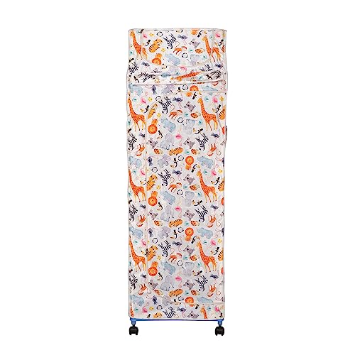 Image of HYSEYY Baby Wardrobe Plastic Kids Storage Rack with Fabric Cover & Wheels | 6-Tier Plastic Shelves Organizer | Toy, Book & Clothes Storage Cabinet for Kids Room (Animal Pattern)
