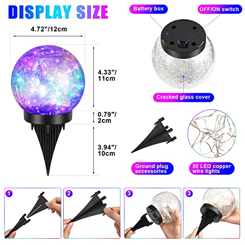 Image of Tuanse 4 Pcs Solar Lights Decorative, Cracked Glass Ball Solar Globe Lights, LED Colored Garden Globes Outdoor for Yard Waterproof Back Yard Landscaping Flower Bed Patio Lawn (Multicolor,4.7 in)