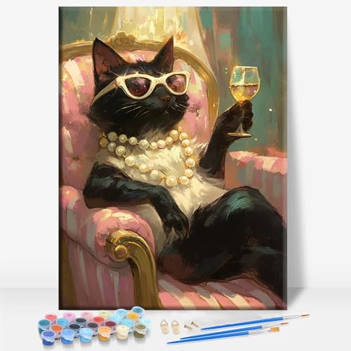 Kit peinture par numéros chat vin toile 16 x 12 po