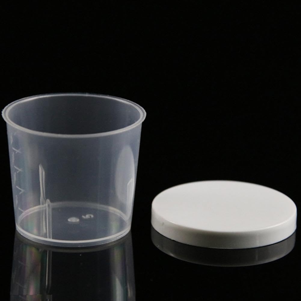 Bicchiere dosatore in plastica trasparente con coperchio, dosatore multiuso per medicina liquida, cucina e artigianato, facile da leggere, graduato (50 ml)