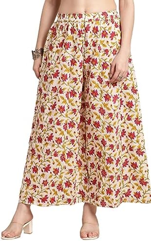 Pistaa's Women's Regular Fit High Rise Cotton Flair Printed Regular Palazzo