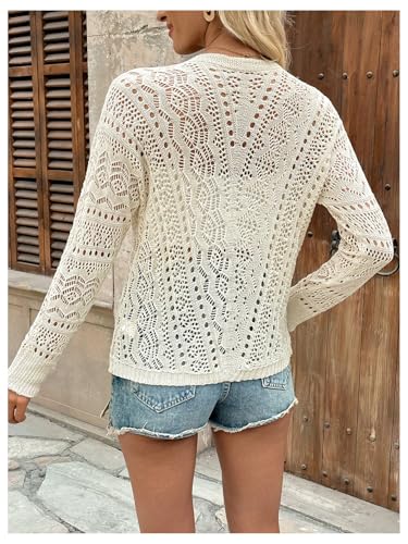Women's Crochet Hollow Out Cardigan Sweater Button Down Long Sleeve Sheer Knitwear3