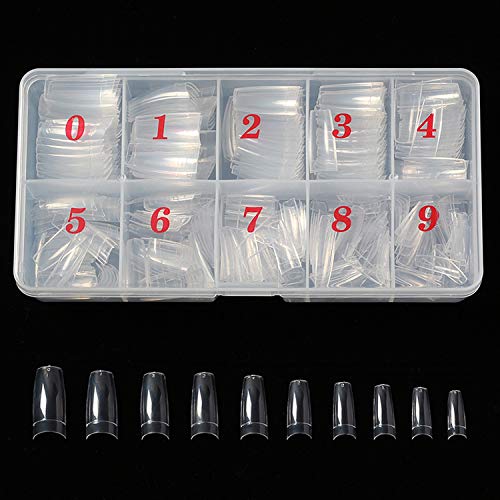 500PCS French Nail Tips Flake Nails Half Cover 10 Sizes Artificial False Nails Lady French Acrylic with Box for Nail Salon and DIY Nail Art (Clear)