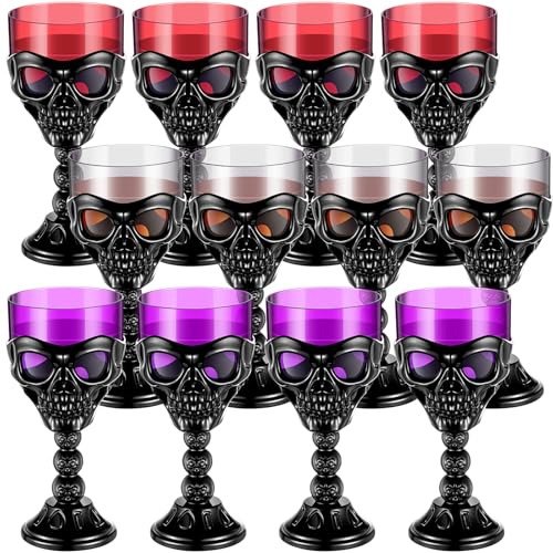 Teenyyou 12 Pcs Head Halloween Skull Goblet 12 oz Plastic Gothic Wine Cup Water Drinking Cup for Halloween Mug Party Design Bar Fancy Haunted Martini Home Drinking Ktv Store Carnival House Supplies