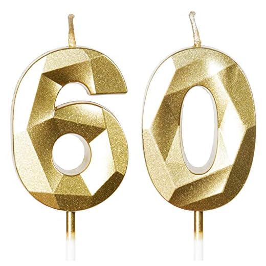 60 Velas de cumpleaños, velas numéricas 60, velas de oro rosa, velas de feliz cumpleaños, velas para tartas, adornos para tartas, decoraciones para fiestas (número 60)