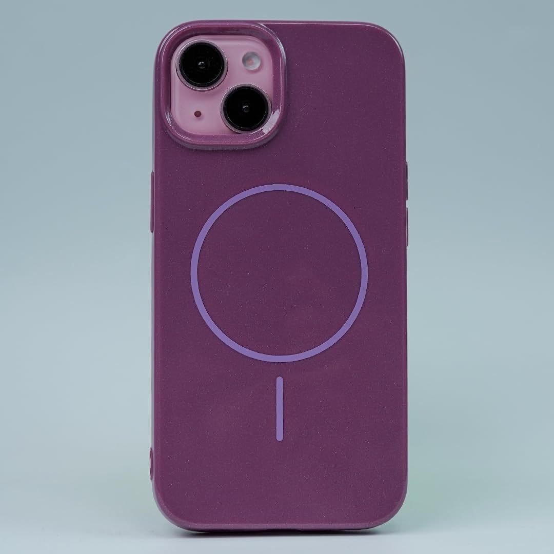 Back Cover Case for iPhone 15 Shockproof Protective Glossy Mag-Safe Soft TPU Case for Men & Boys(Purple)
