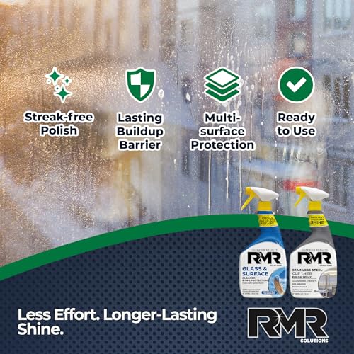 RMR Gleam Team Bundle – Glass & Surface Cleaner + Repellent and Stainless Steel Cleaner Polish, 2-Step Cleaning System for Windows, Shower Doors, Appliances, Faucets & Mirrors, 2–32 Oz Bottles - Image 8