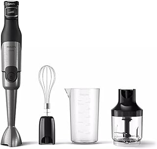 Hand Blender 5000 Series - 1200W, Anti- Splash Guard, SpeedTouch Technology, LED Speed Indicator, Chopper, Whisk, Compact, Black/Metal - HR2683/00
