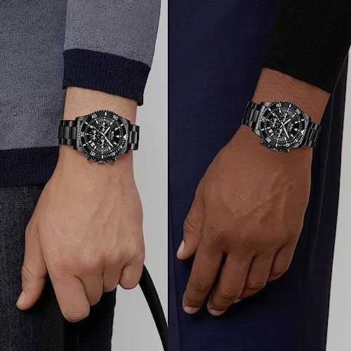 Image of Mens Watches Chronograph Black Stainless Steel Waterproof Date Analog Quartz Watch Business Wrist Watches for Men