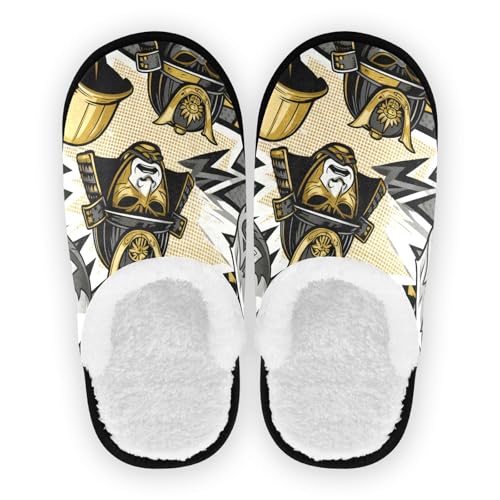 GuoChe Pantofole da spa da donna in pile corallo suola antiscivolo comode pantofole portatili hotel viaggi camera da letto aereo festa M, Samurai Lucha Libre Maschera Retro Comic Pattern, Large