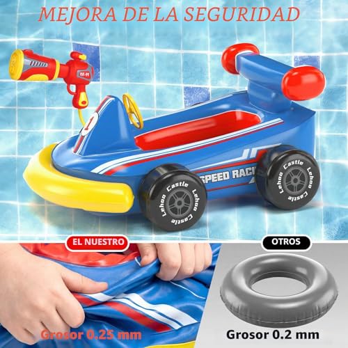 Miniatura 7 de Lehoo Castle Boya Inflable Con Pistola De Agua Y Volante Con Sonido, Ayuda Para Nadar Go-Kart Para Niños De 3 A 6 Años, Asiento De Piscina Seguro Para Juegos Acuáticos De Verano