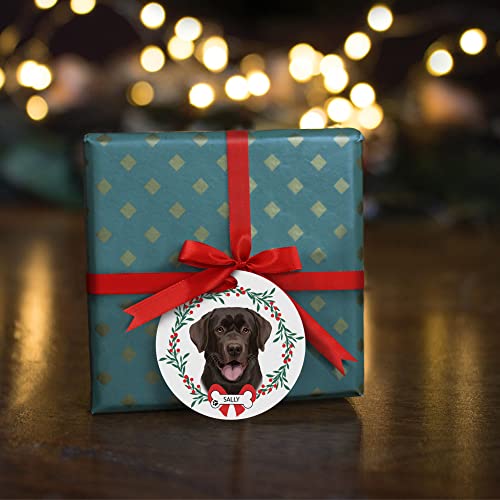 Personalized Chocolate Labrador Retriever Ornament For Christmas Tree, Custom Pet Name Ornament Gifts For Retriever Lovers Dog Xmas Decor, 3.50 Inch Gloss Metal Ornament (Chocolate Lab-P12) #TOP6