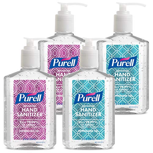 PURELL Advanced Hand Sanitizer Refreshing Gel Metallic Design Series, Clean Scent, 8 fl oz Pump Bottle (Pack of 4) - 9658-06-ECDECO