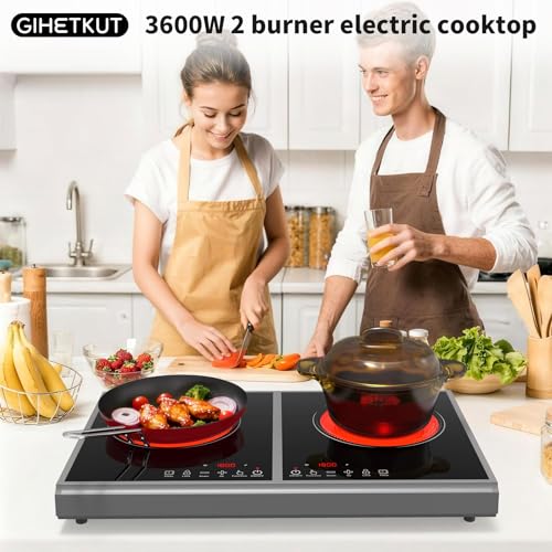 Image of GIHETKUT Electric Cooktop,110V 3600W Stove top, 20 inch Countertop with 9 Power Levels,LED touch control,Overheat Protection,Child Safety Lock & Timer,touch control 2 burner Electric cooktop