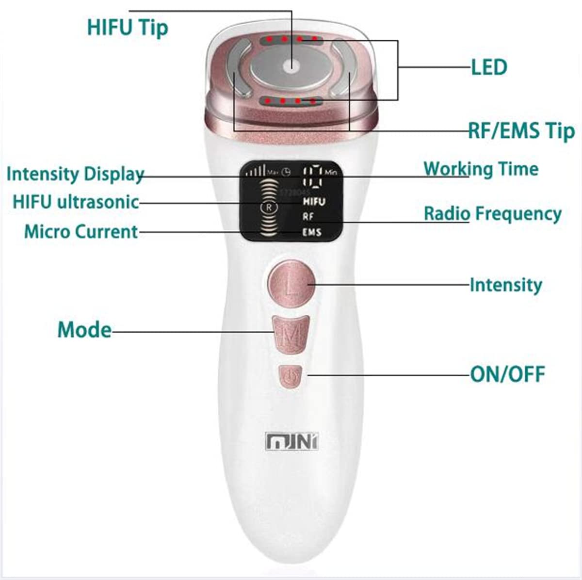 Mini HIFU Máquina Máquina de Belleza de Estiramiento Facial por Ultrasonido Microcorriente RF EMS Levanta el Rejuvenecimiento de la Piel Reafirmante Firme Dispositivo Antiarrugas