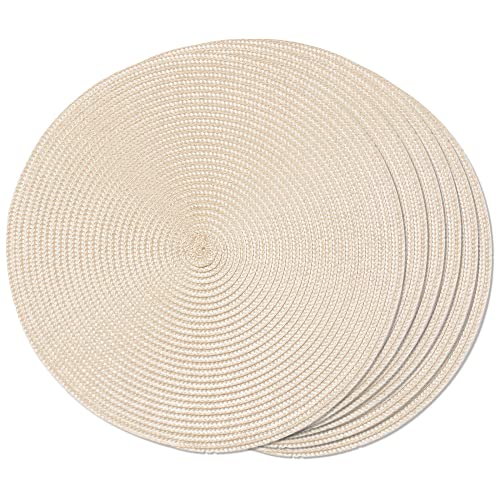 FunWheat Round Braided Placemats for Dining Tables Washable Non-Slip 15 Inch Ivory Beige Set of 6
