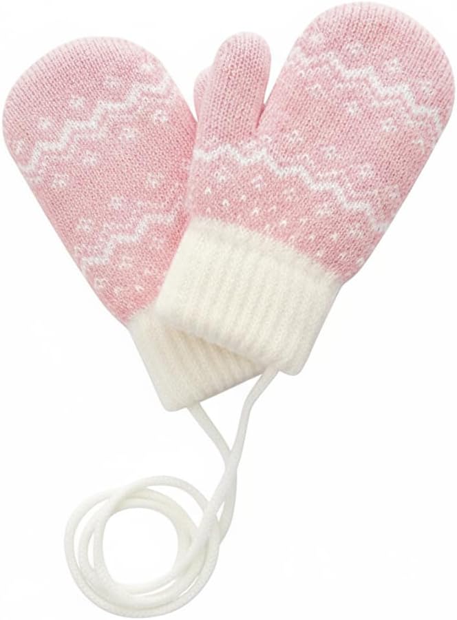 PURFUN Kids Knitted Mittens with String 3-5 Years Children Boys Girls Winter Warm Plush Lined Full Finger Gloves