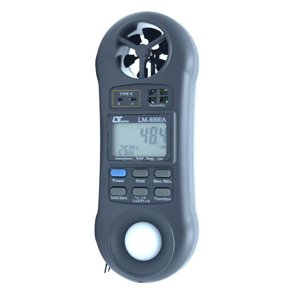 4 in 1 Digital Tester (Anemometer, Hygrometer, Thermometer, and Light Meter) for Clean Rooms, Air Velocity and Balancing, Pharmaceutical Industry, Data Centre | Model: LM-8000A