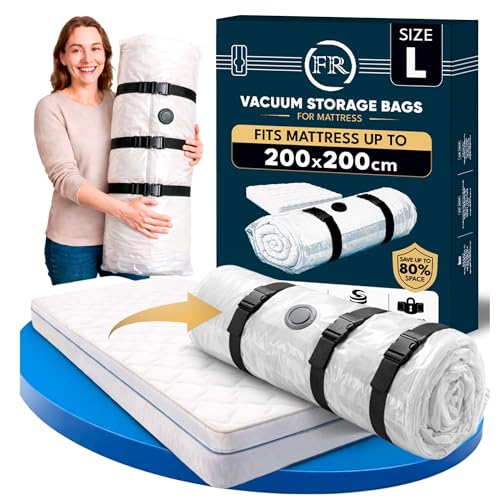 FiRiO Bolsa al Vacio Colchon de hasta 200x200cm (Tamaño de la Bolsa: 250x240cm) I Bolsa Vacio Colchon para Colchones de Espuma, Gel y Látex I Mattress Vacuum Bags I Con Correas de Sujeción