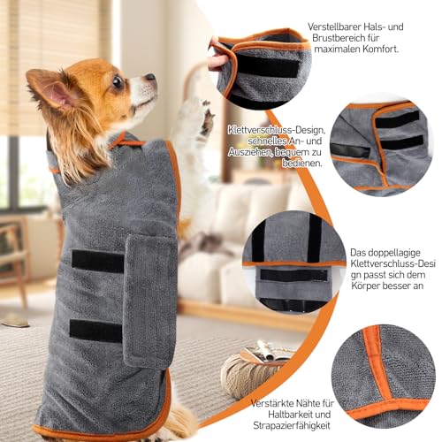 Bademantel Hund Klein, Hundebademantel Kleine Hunde,Hund Bademantel,Mit Klettverschluss, Gute Wasseraufnahmewirkung (S-Größe)