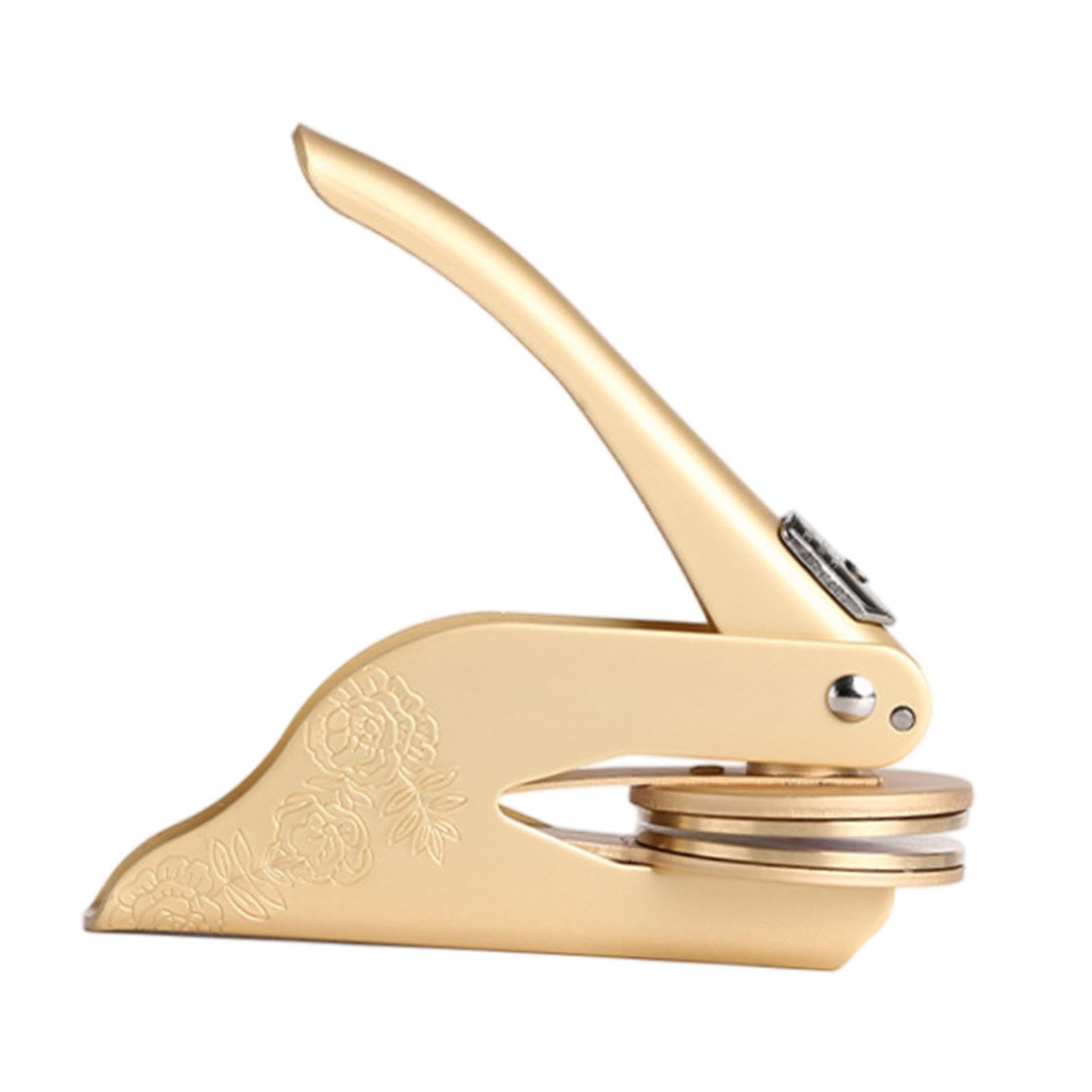 HOIXZCS Handheld Embosser Stamp Compact Size For Craft Area Versatile Jewelry Making And Business Card Embossing Multifunction No Pattern Embosser Seal Stamp, Gold, 9.6x10.6cm