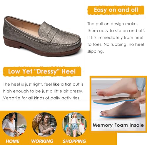 Image of Women's Comfortable Leather Penny Loafers Slip On Business Casual Dress Shoes Lightweight Office Work Flats Everyday Walking Shoes for Women