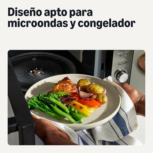 Miniatura 4 de Amazon Basics Platos Llanos De Gres Esmaltado, Juego De 6 Piezas, Aptos Para Microondas Y Lavavajillas, 26,7cm, Marfil