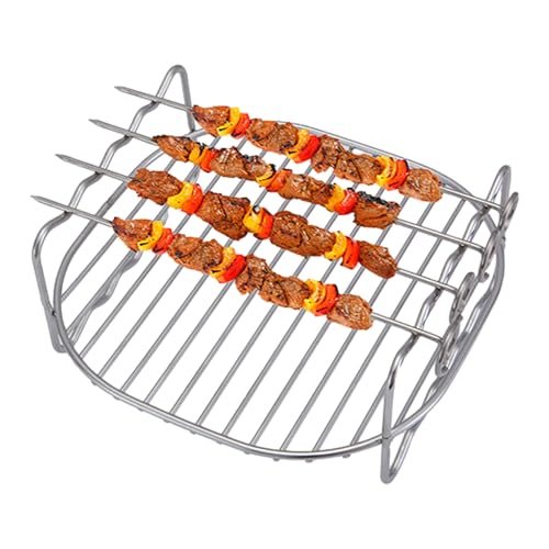 Estante para freidora de aire de doble capa – Estante de alambre de doble capa de 15,5 x 7,2 cm, estantes apilables de acero inoxidable | Estantes de freidora de aire con pinchos para hamburguesas