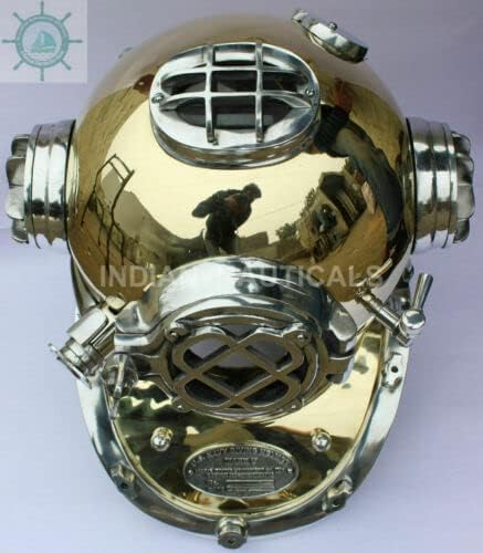 Miniatura 4 de KY Industries - Casco de buceo Morse Us azul marino de aluminio y latón Mark V de estilo vintage